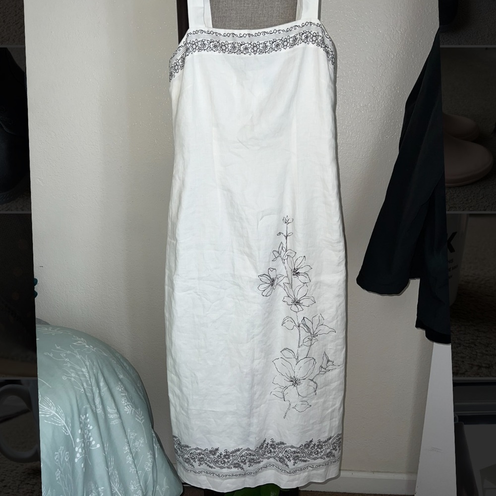 Ann Taylor White Linen Floral Dress